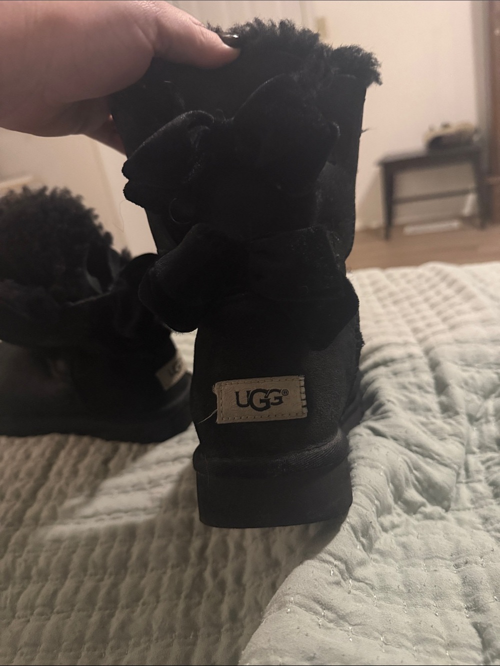 UGG Black women Suede Bow Back Winter Boots - Picture 2 of 4